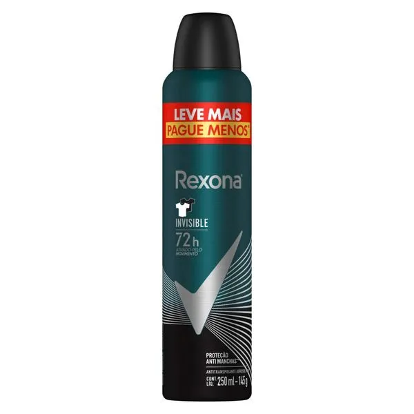 Antitranspirante Aerossol Rexona Men Invisible 250ml Spray Leve Mais Pague Menos