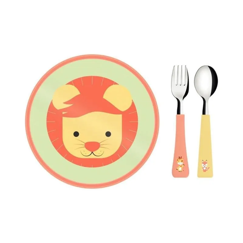 Prato Tramontina Infantil Baby Friends com Talheres Leão
