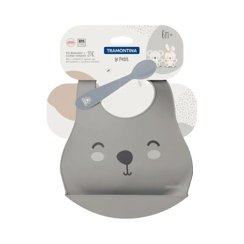 Babador Tramontina com Colher Le Petit Cinza