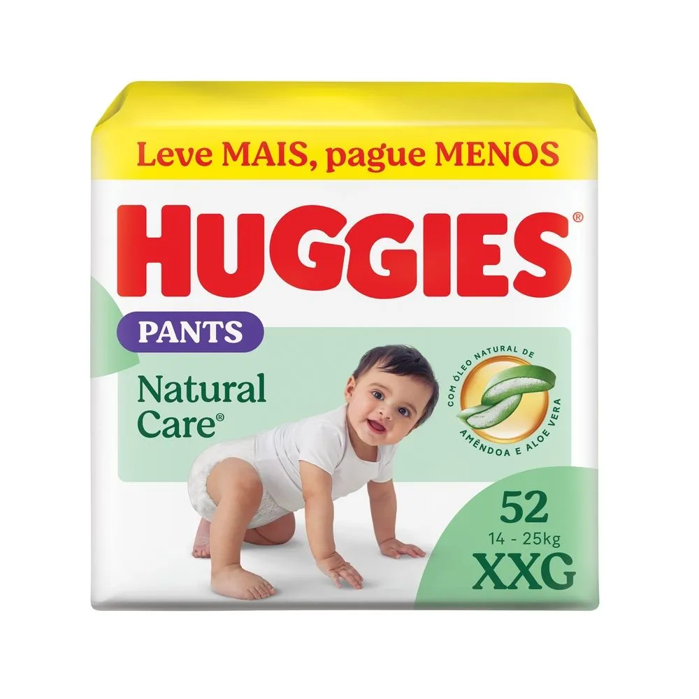 Fralda Descartável Infantil Pants Huggies Natural Care XXG Pacote 52 Unidades Leve Mais Pague Menos