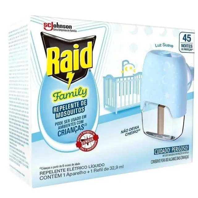 Repelente Eletrico Liquido Raid Family 45 Noites + Refil 32,9ml