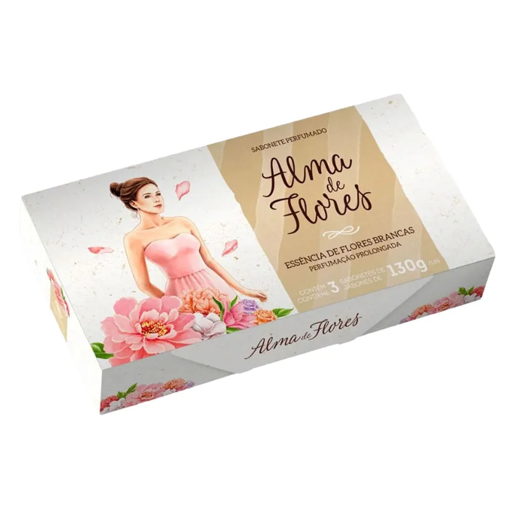 Kit 3x130g Sabonete Alma de Flores Flores Brancas
