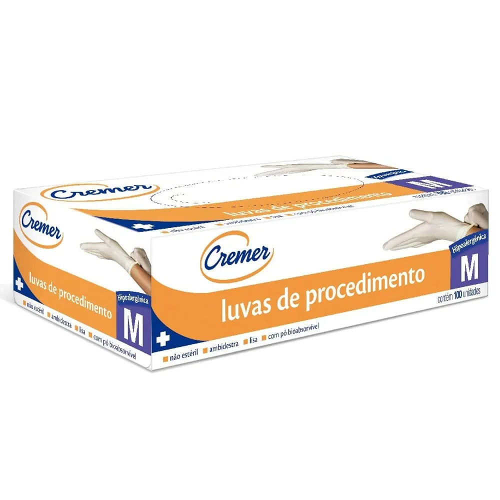 Luva de Procedimento em Latex com Pó Cremer 100 unidades M