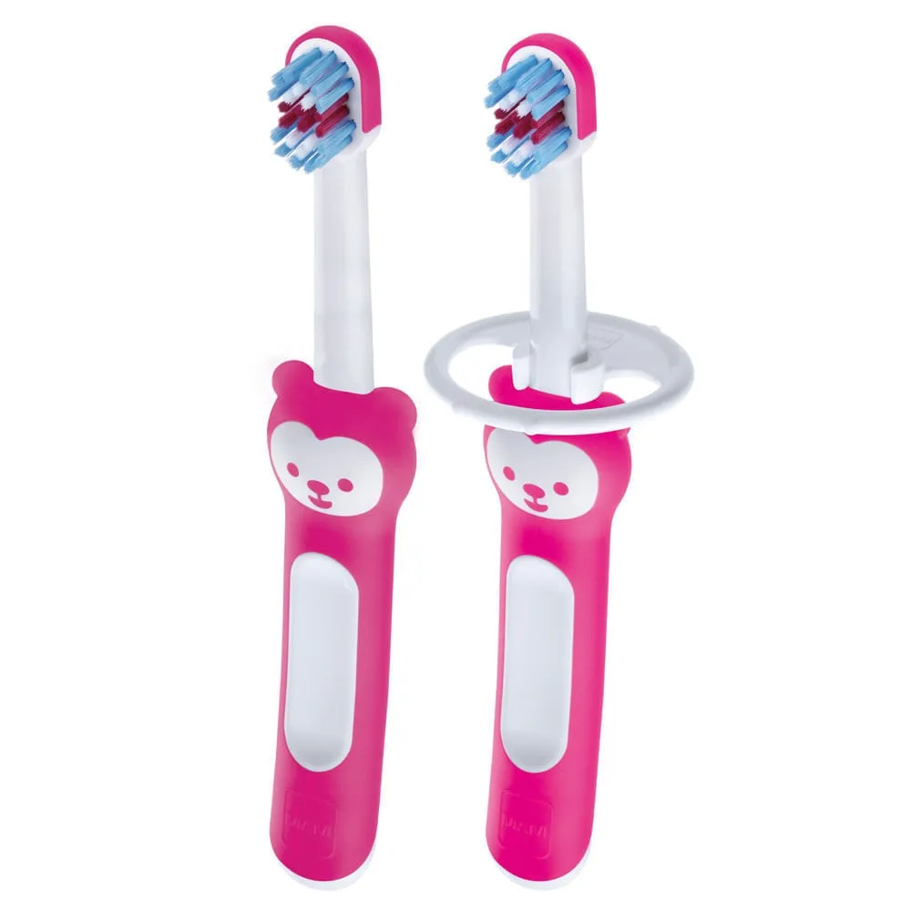 Escova Dental Infantil MAM Baby's Brush +6M - Dupla Rosa