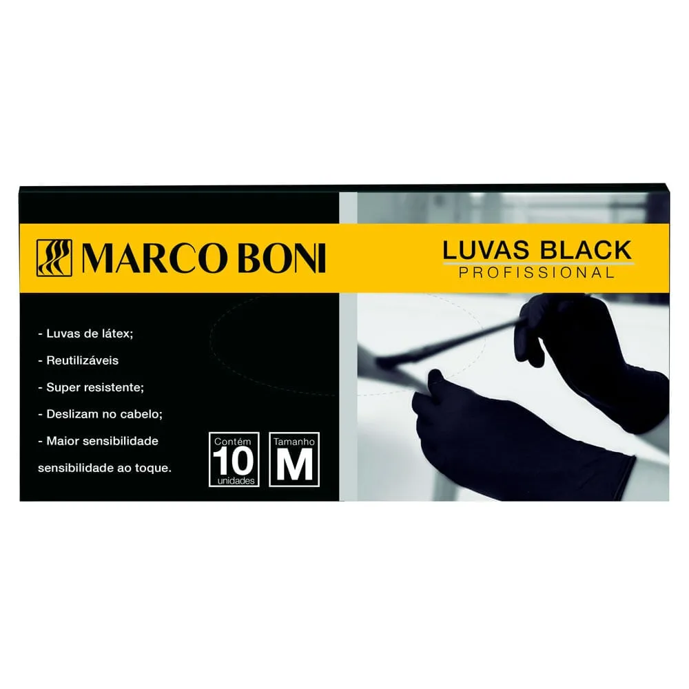Luva para Tintura de Cabelo Latéx Preta Marco Boni 10 unidades M