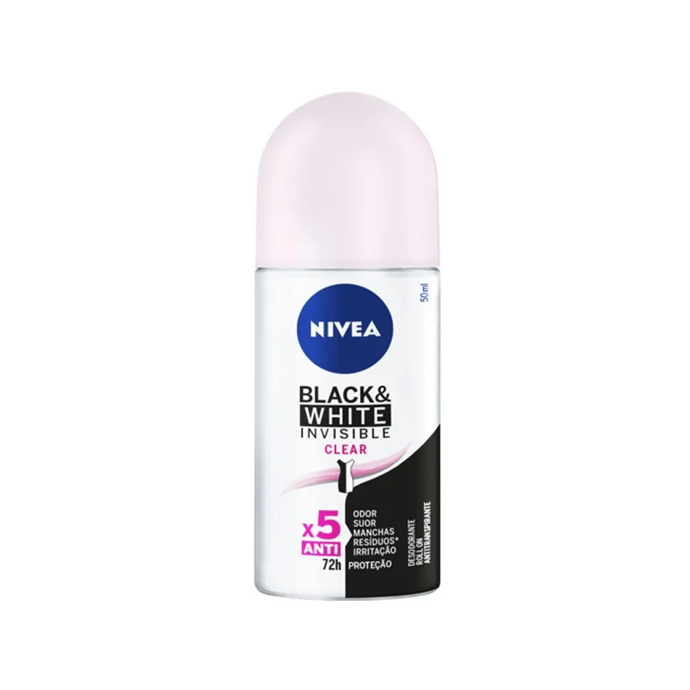 NIVEA Desodorante Roll On Invisible Black e White Clear 50ml