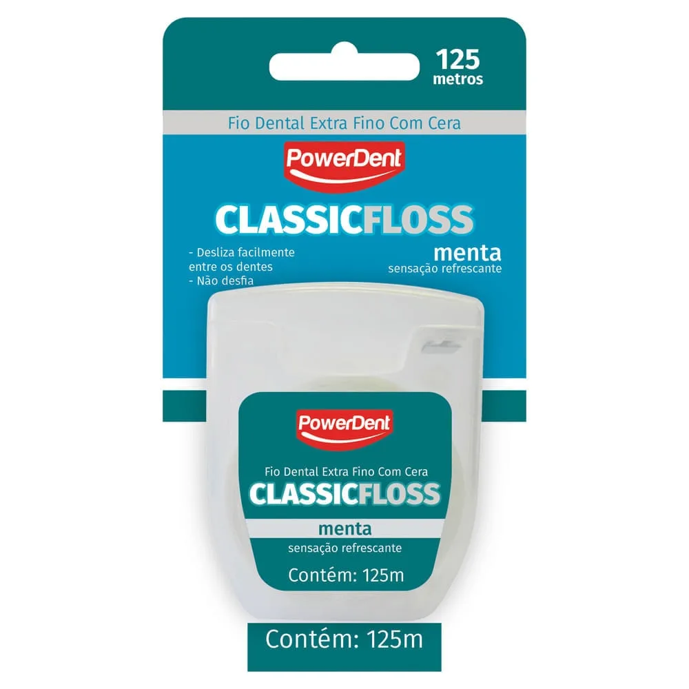 Fio Dental Powerdent Classic Floss Extra Fino Menta 125m