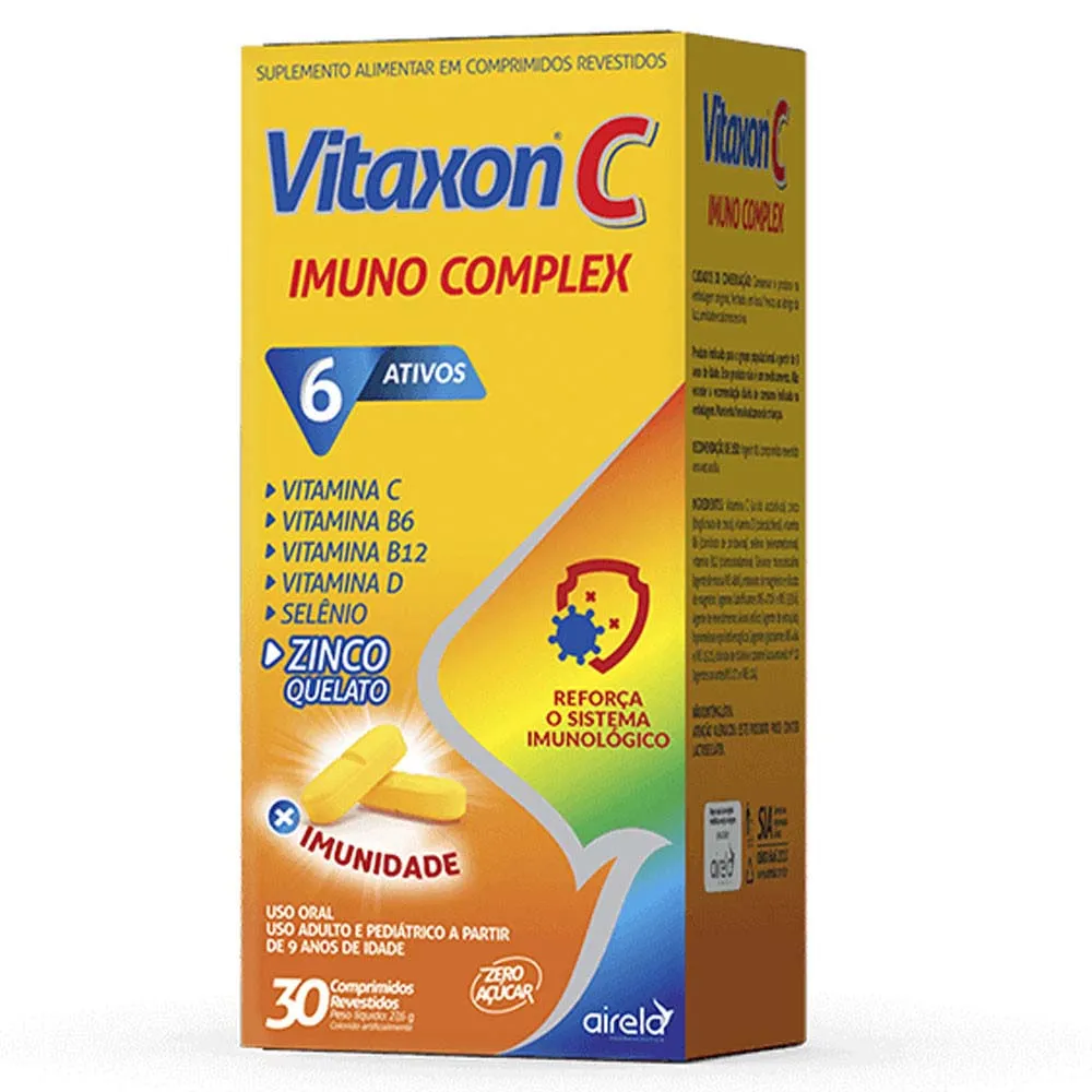Vitaxon C Imuno Complex 30 Comprimidos Revestidos Ascórbico+Zinco+Vit D+Selênio+ B6+ B12 Airela