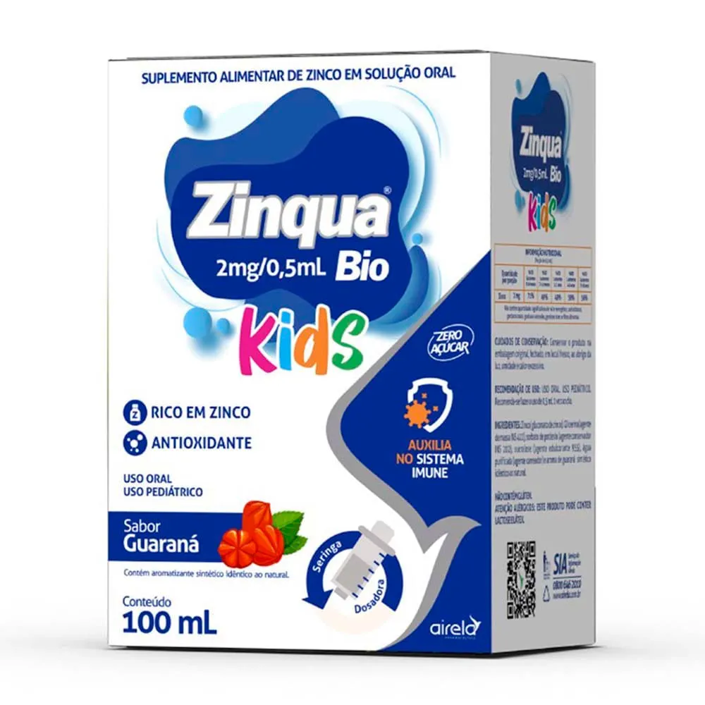 Zinqua Bio Kids 2mg/0,5ml 100ml Solução Oral Zinco Sabor Guaraná Airela