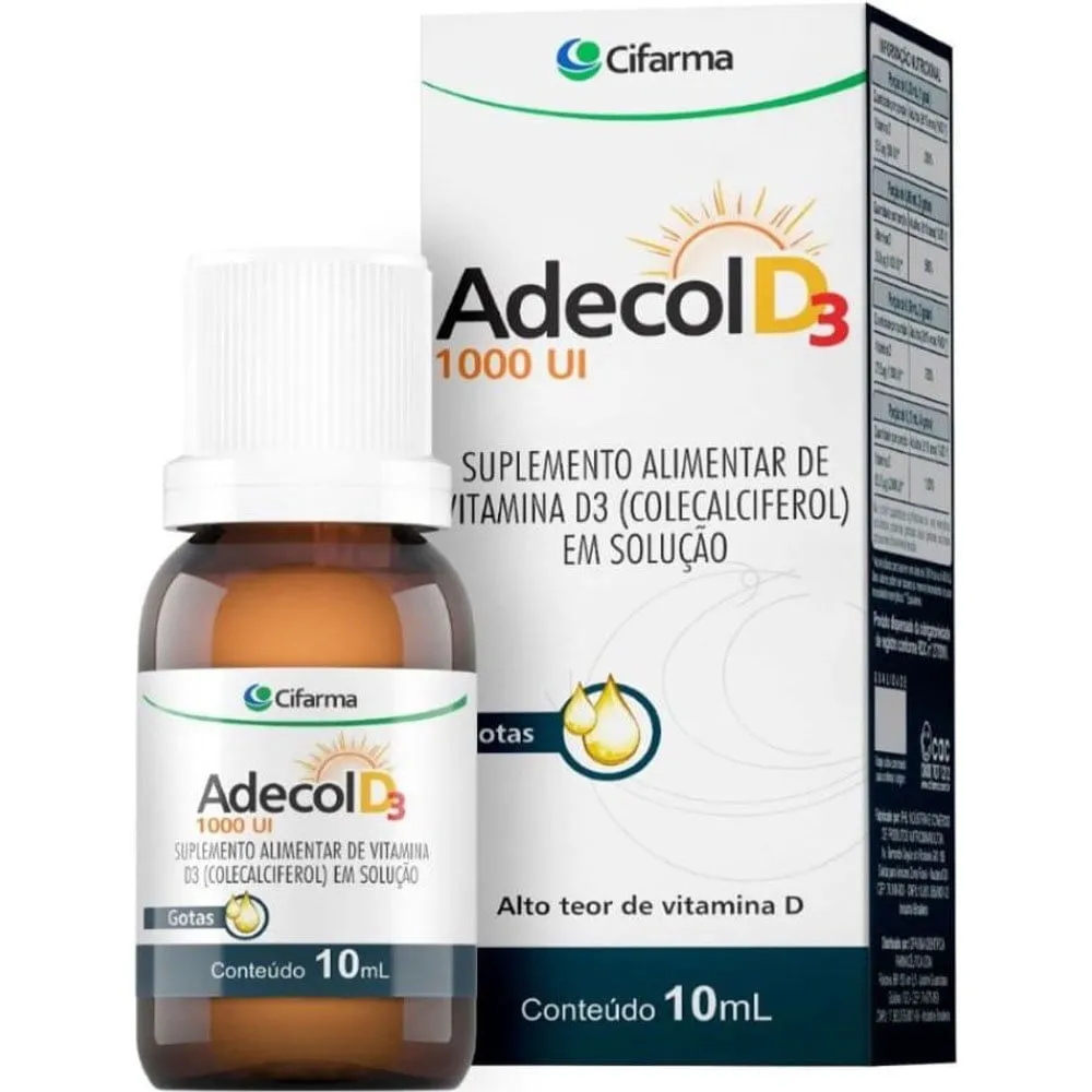 Adecol D3 Colecalciferol 1000UI Suplemento Alimentar Solução Gotas 10ml Cifarma