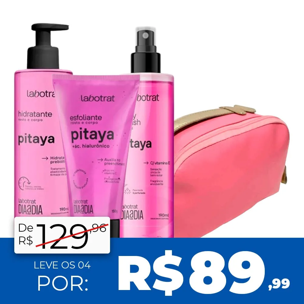 Kit Pitaya: Body Splash 190Ml + Esfoliante Corporal 150G + Hidratante 190Ml + Necessaire Rosa