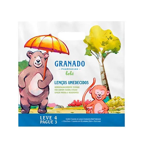 Kit Lenço Umedecido Granado Bebê 200 Und Leve 4 Pague 3