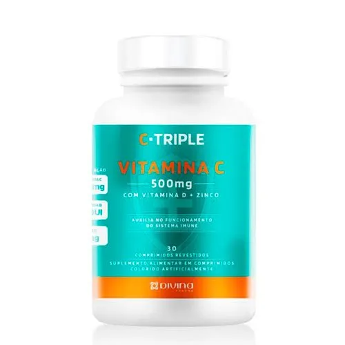 C-Triple Vitamina C 500mg com Vitamina D + Zinco 30 Comprimidos Divina Pharma