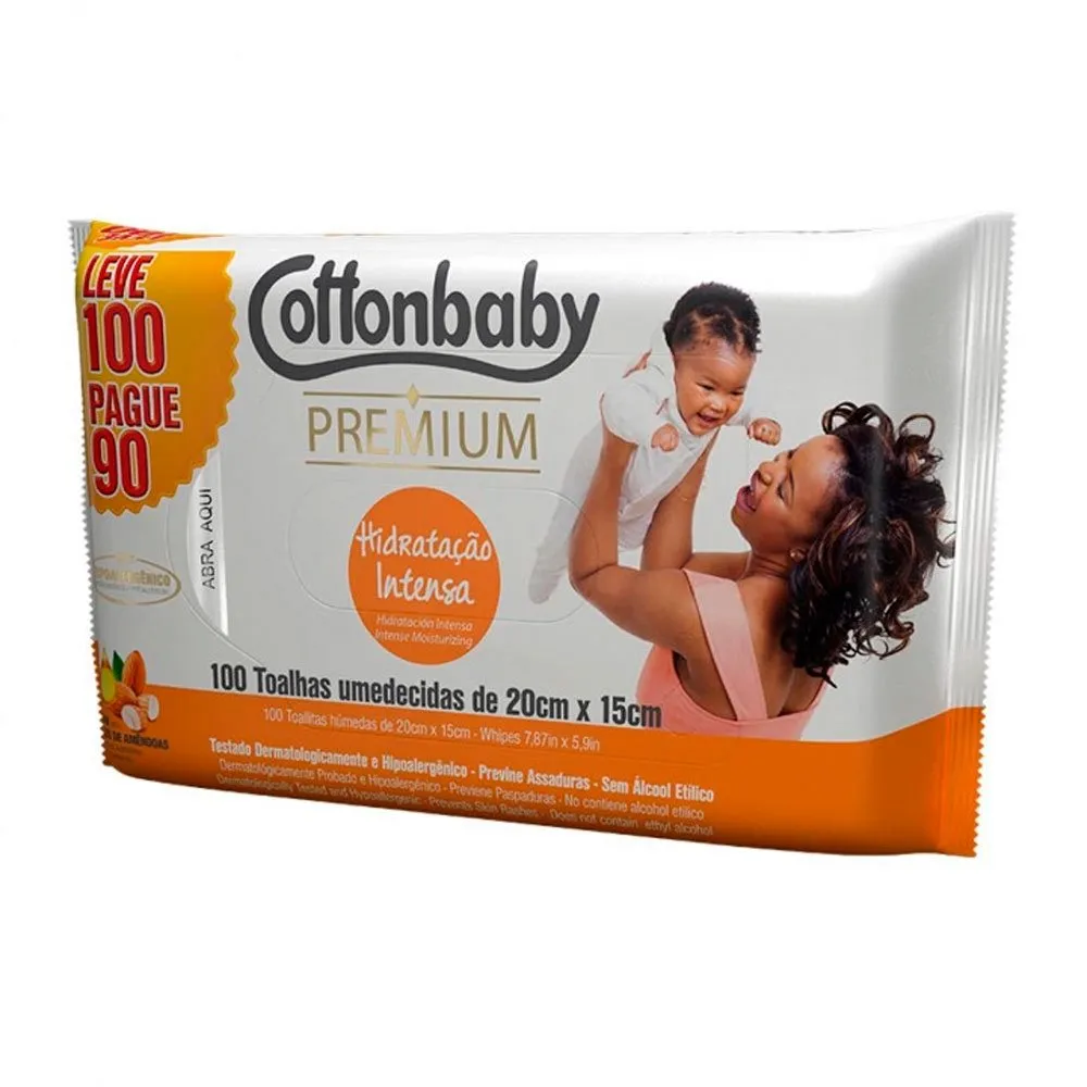 Toalhas Umedecidas Cottonbaby Premium Hidratação Intensa 100 Unidades