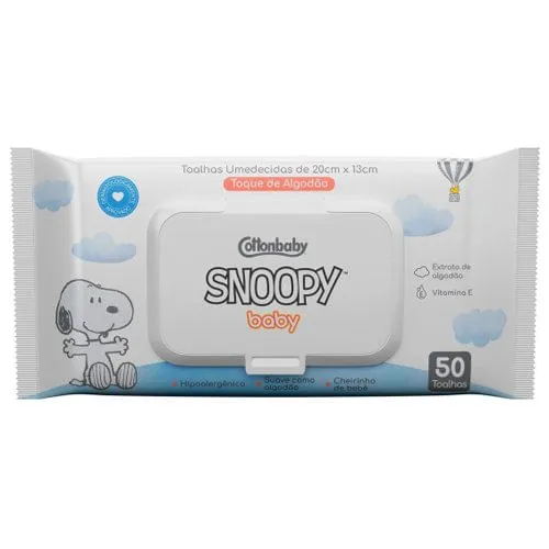 Toalha Umedecida Cottonbaby Snoopy Baby Toque de Algodão 50 Unidades