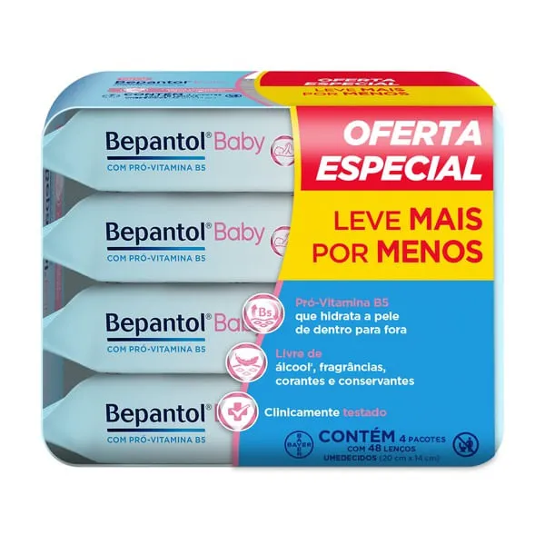 Kit Bepantol Baby Lenços Umedecidos Para Bebês Leve 4 Pague 3, 48 Unidades