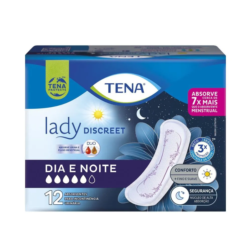 Absorvente Para Incontinência Urinária Tena Lady Discreet Dia e Noite 12 Unidades