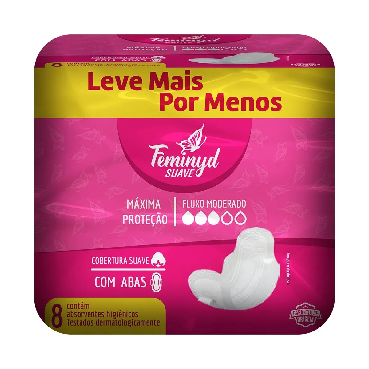 Absorvente Suave Fluxo Moderado Com Abas Com 8 Unidades Feminyd