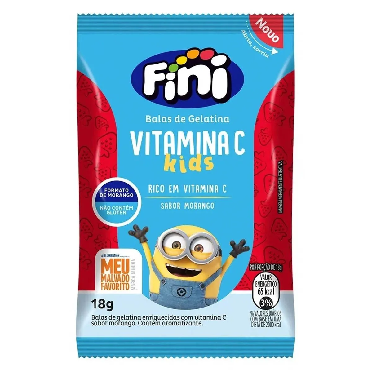 Balas Gelatinosas Vitamina C Kids Sabor Morango 18g Fini