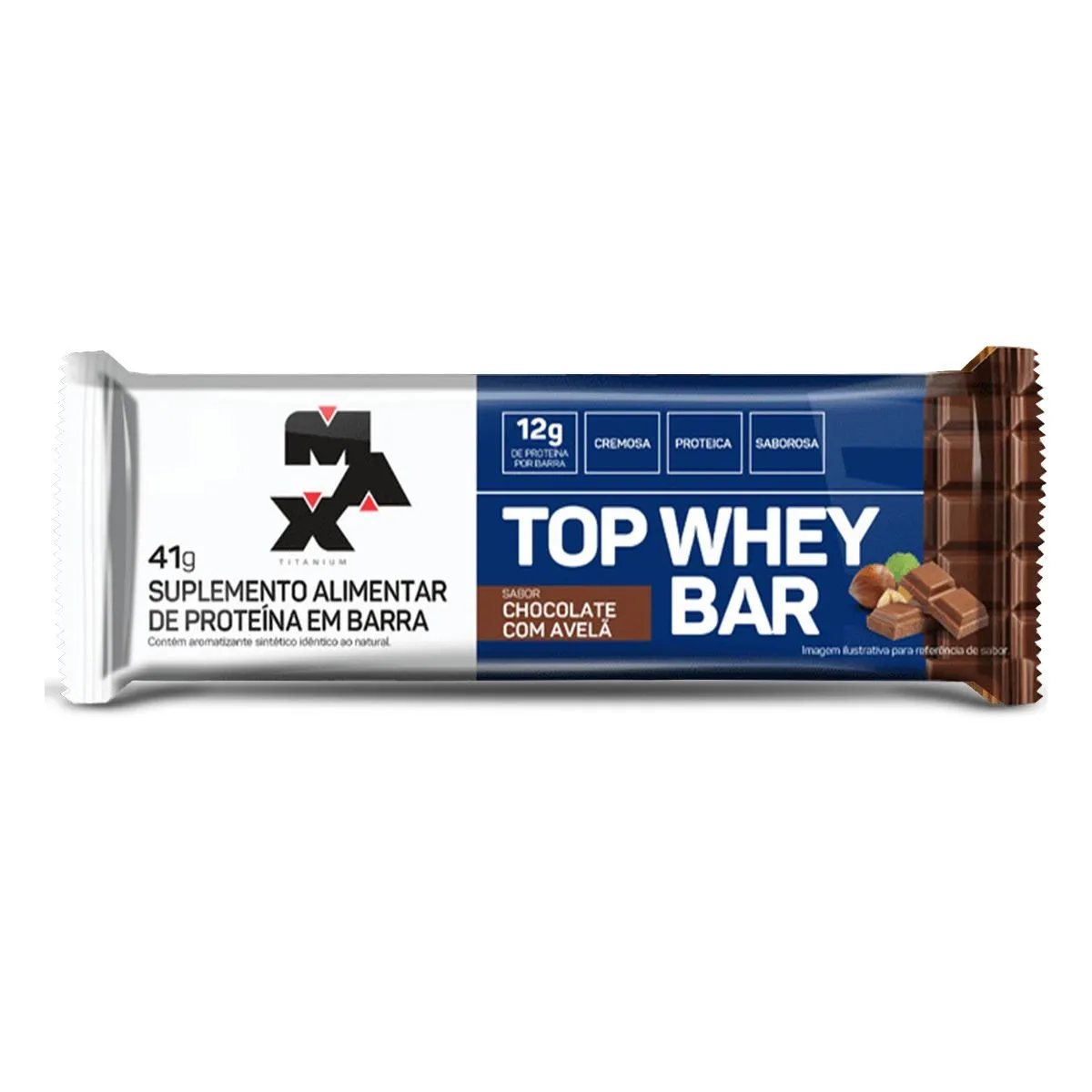 Barra de Proteina Top Whey Bar Chocolate Com Avelã 41g  Max Titanium