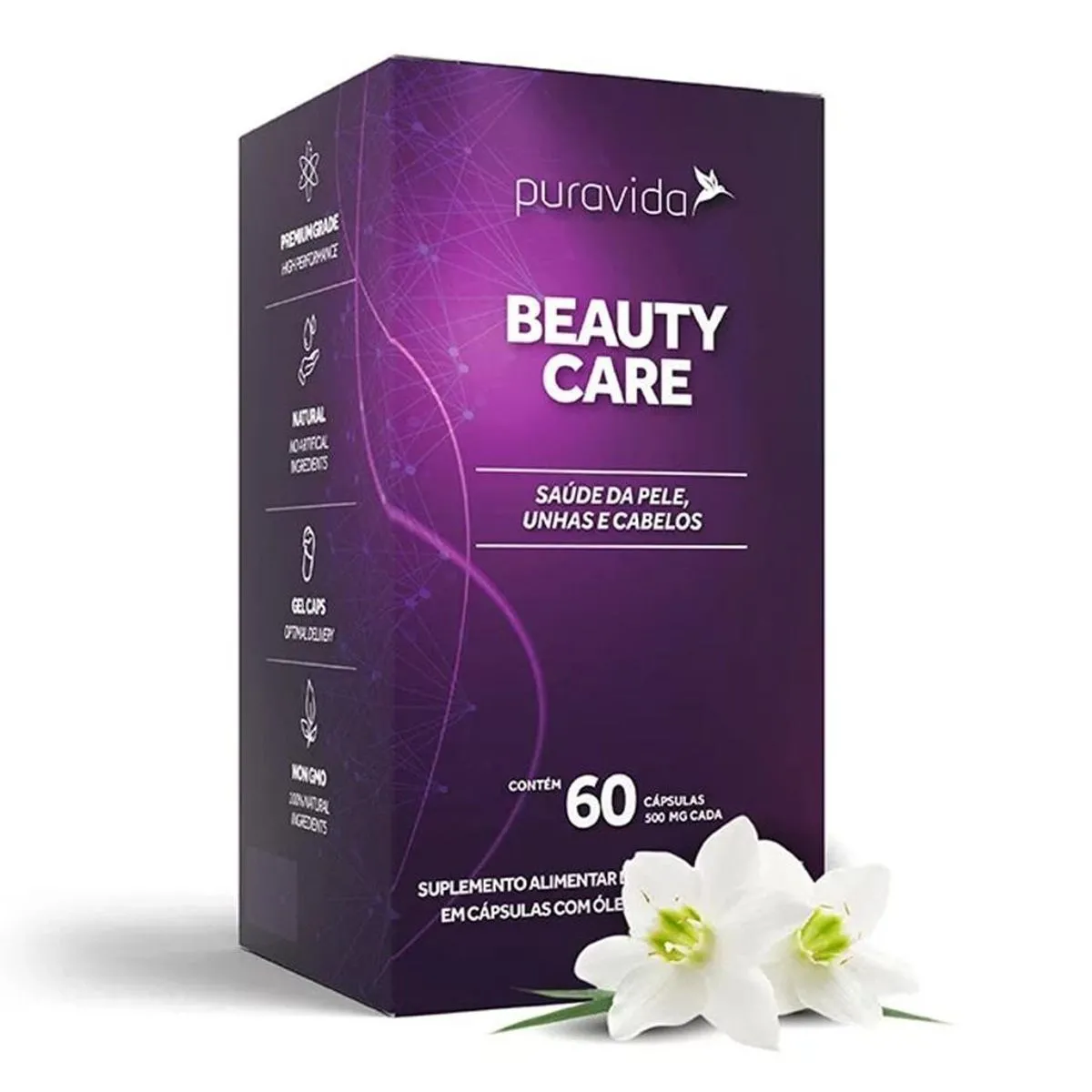 Beauty Care Saúde dos Cabelos, Unhas e Pele Com 60 Cápsulas 500Mg Puravida