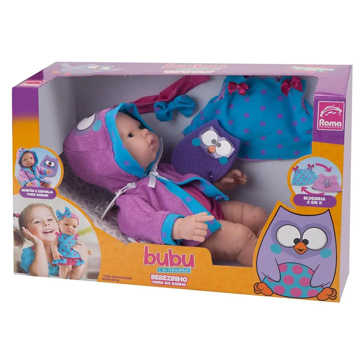 Boneca Bubu e As Corujinhas Bebezinho Hora do Banho Roma Juguetes