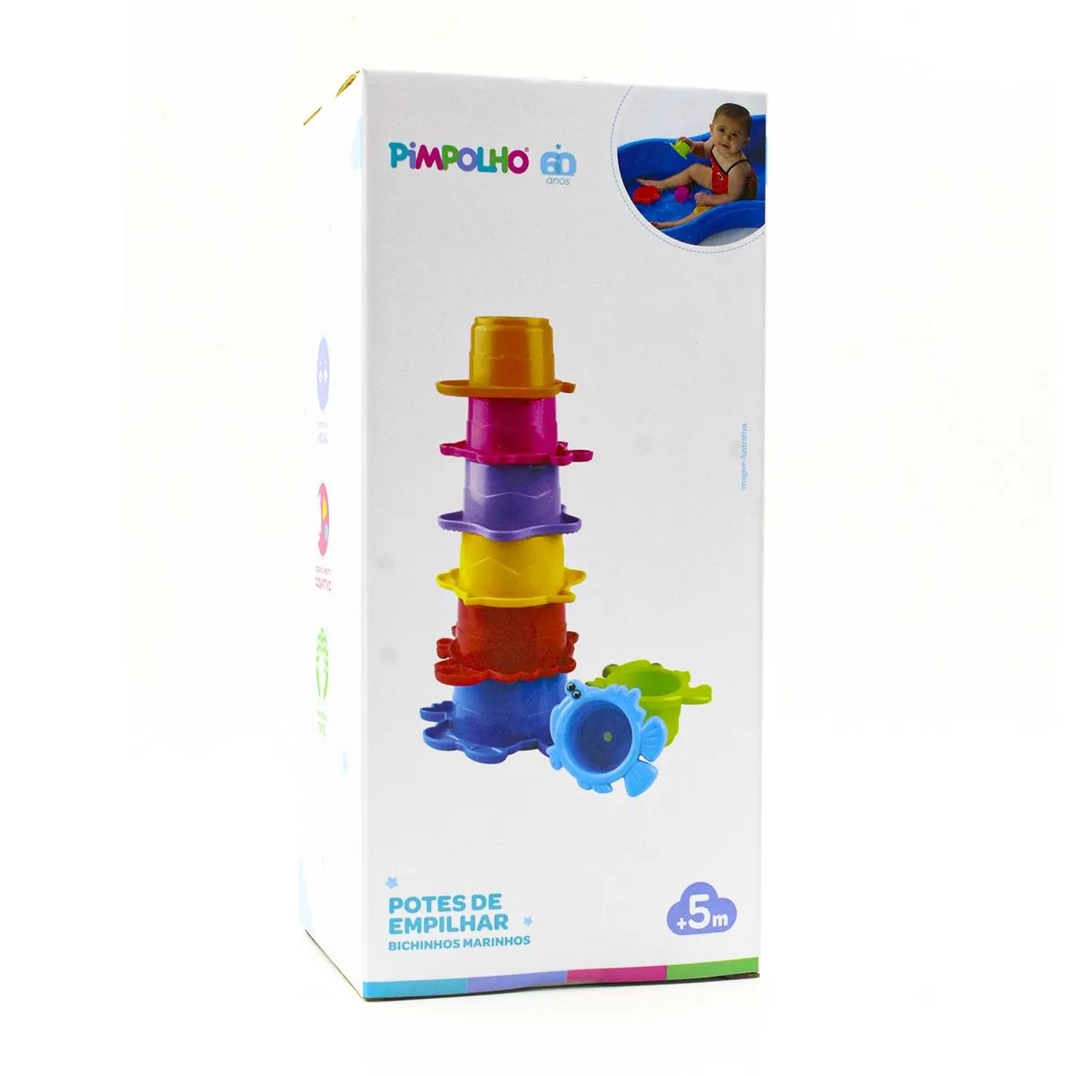Brinquedo Potes De Empilhar Bichinhos Marinhos Com 8 Unidades Pimpolho