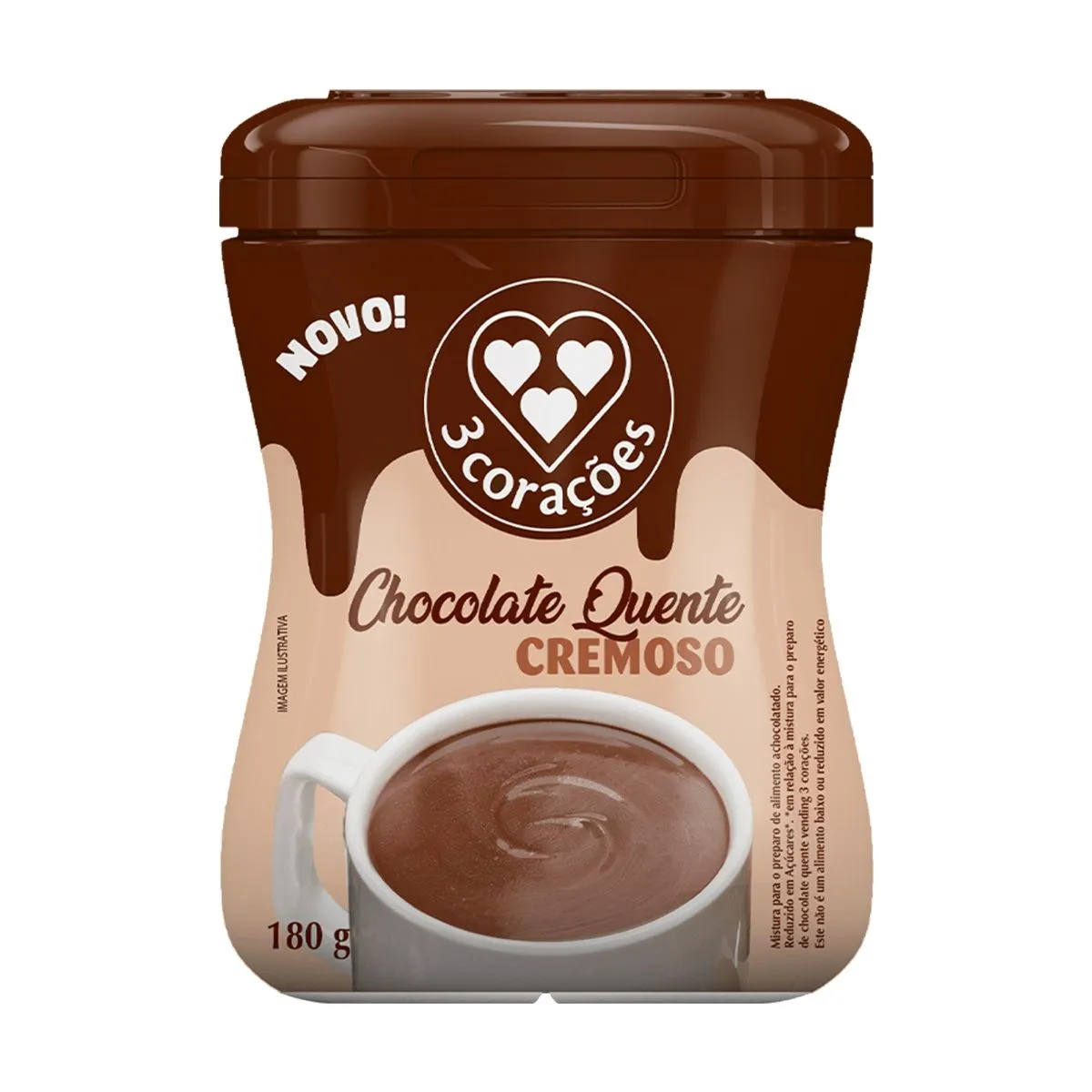 Chocolate Quente Cremoso Em Pó Pote Com 180g 3 Corações