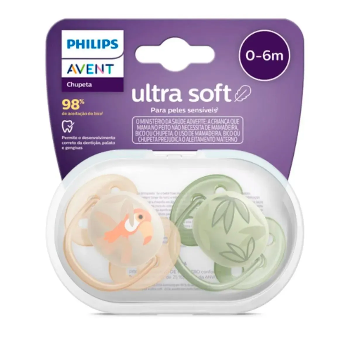 Chupeta Ultra Soft Dupla 0-6 Meses Laranja e Verde Philips Avent