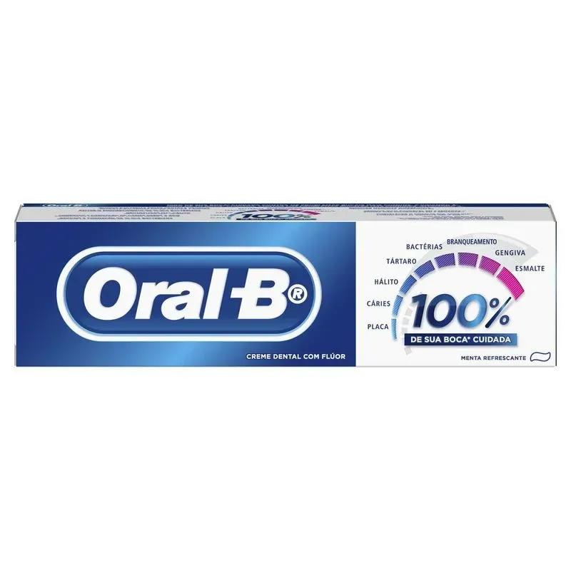 Creme Dental Oral-B 100% Flúor Menta Refrescante 70g