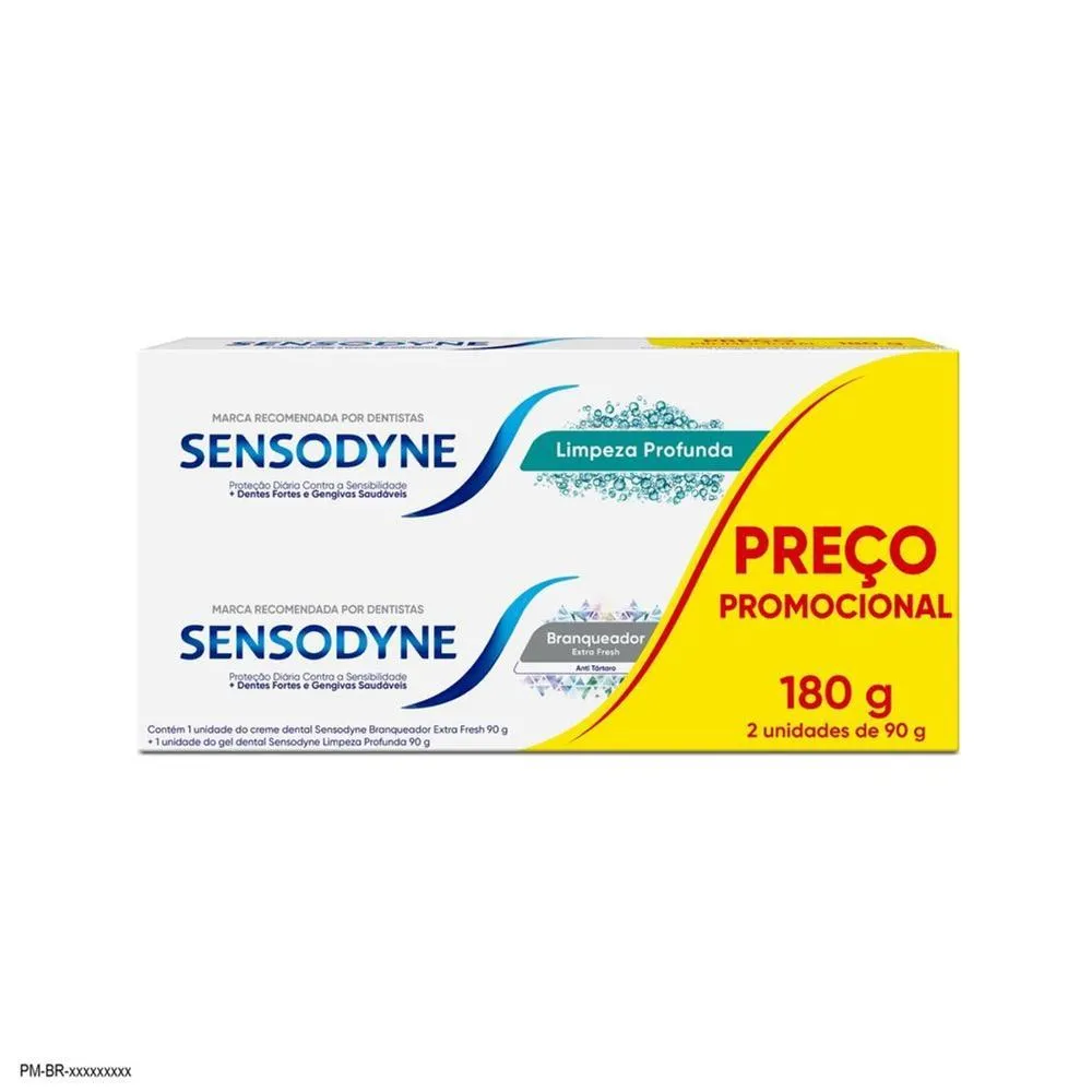 Creme Dental Sensodyne Branqueador Extra Fresh Antitártaro 90g + Limpeza Profunda 90g