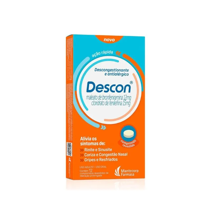 Descon Maleato de Bronfeniramina 12mg + Cloridrato de Fenilefrina 15mg 12 comprimidos