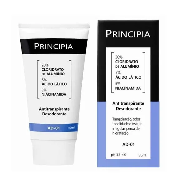 Desodorante Antitranspirante Creme Principia Skincare AD-01 Ácido Lático + Niacinamida 70ml