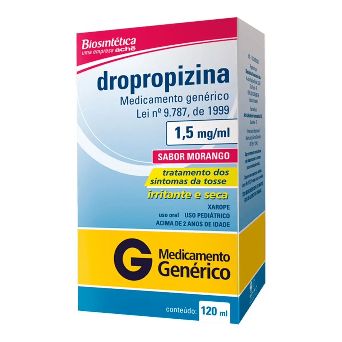 Dropropizina 1,5mg/ml Xarope Pediátrico Sabor Morango Com 120ml Genérico Biosintética