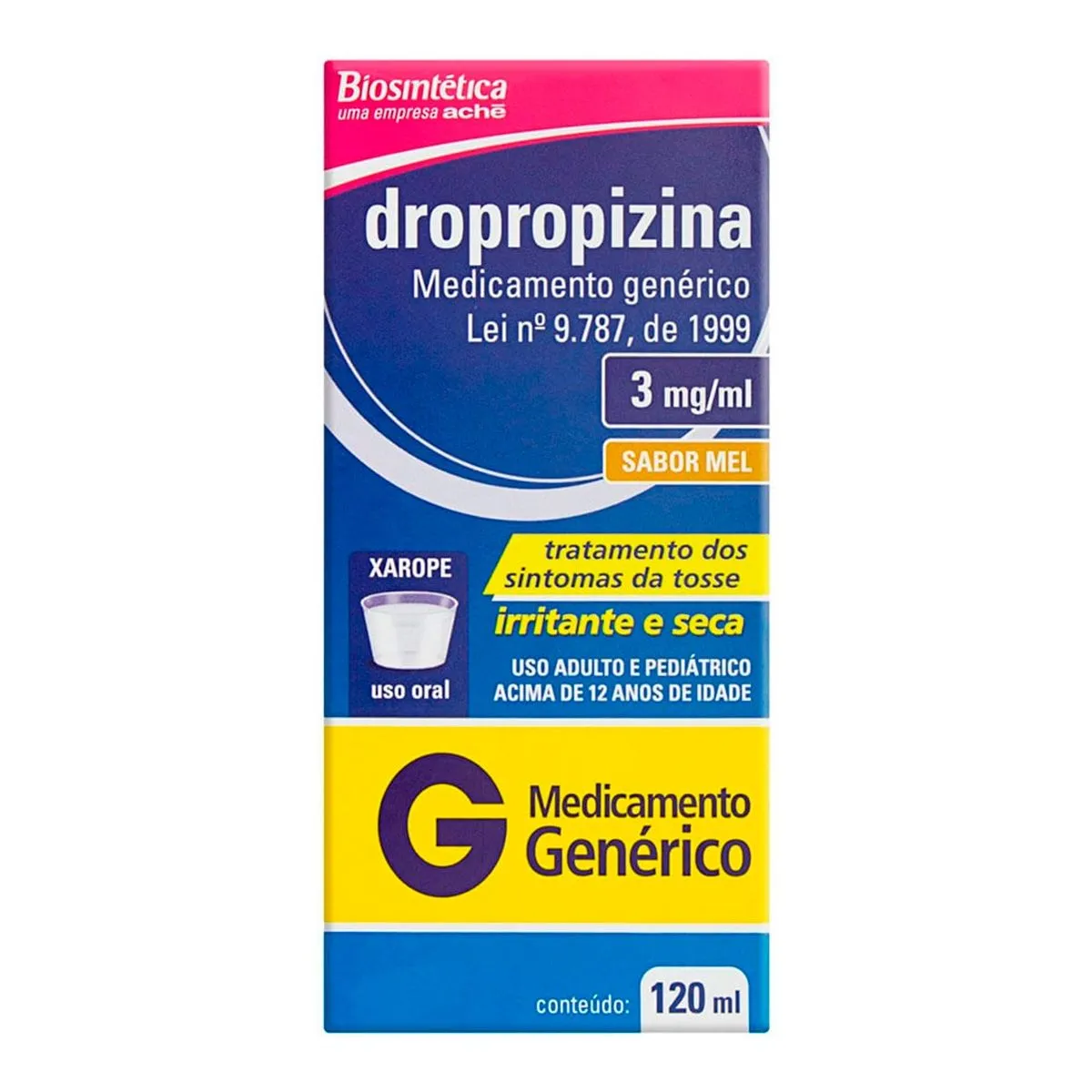 Dropropizina 3,0mg/ml Xarope Sabor Mel 120ml Genérico Biosintética