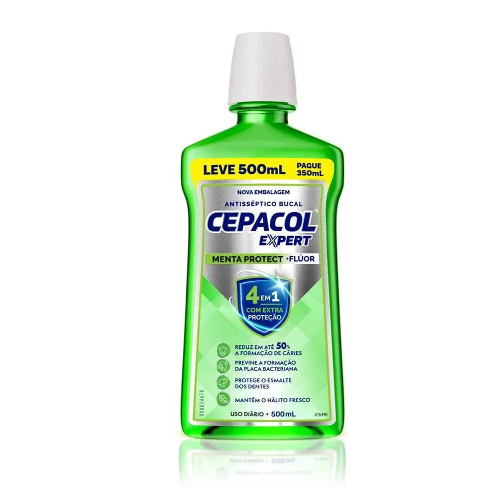 Enxaguante Bucal Cepacol Expert Menta Protect com fluor 500ml Leve 500 Pague 350
