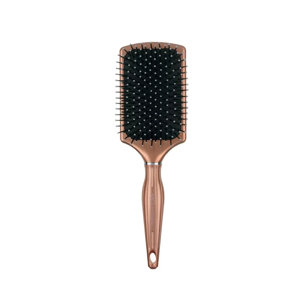 Escova De Cabelo Mq Profissional Raquete Almofadada Nylon Rose Gold Grande 05.009