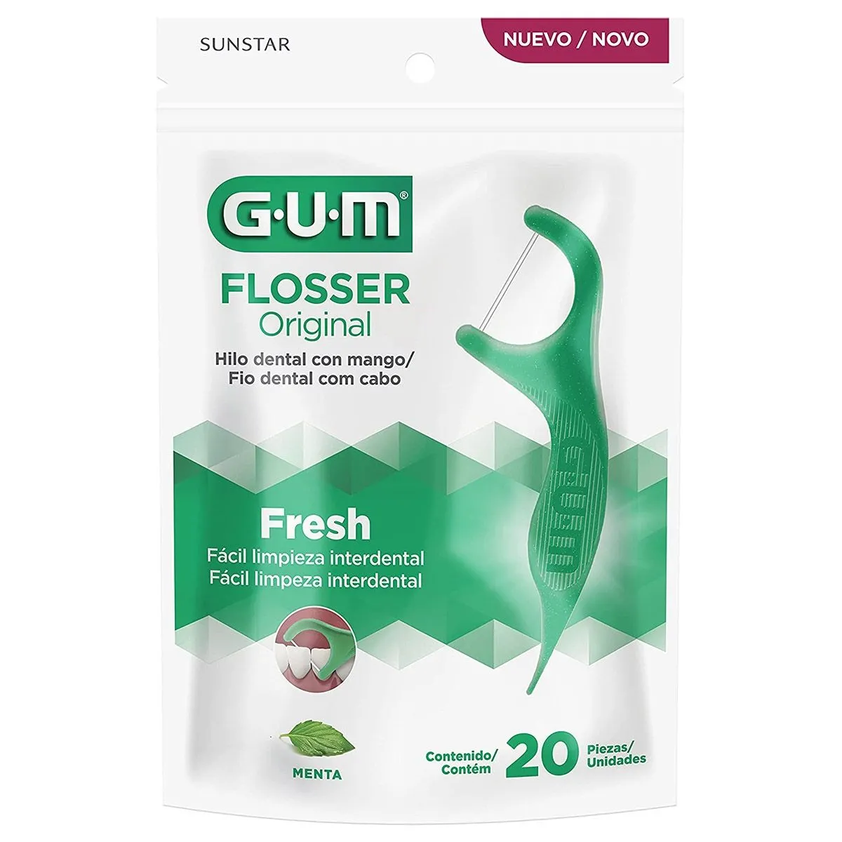 Fio Dental com Cabo Flosser Original Gum Sabor Menta com 20 Unidades Sunstar