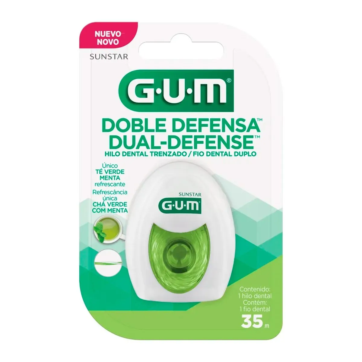 Fio Dental GUM duplo Dual Defense 35m Sabor Chá Verde Com Menta