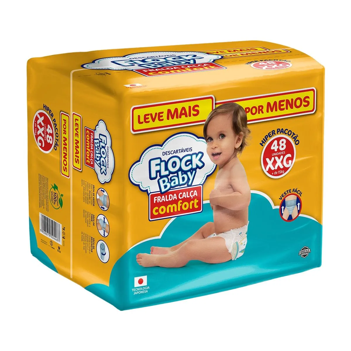 Fralda-Calça Confort Tamanho XXG Hiper Pacotão Com 48 Unidades Flock Baby