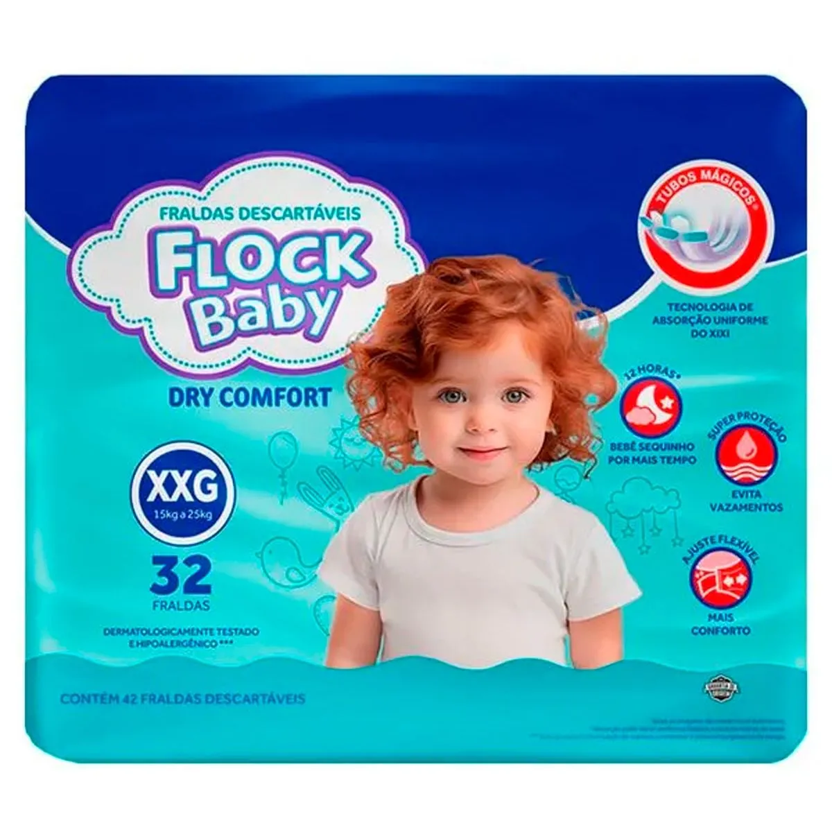 Fralda Descartável Flock Baby Dry Comfort Tamanho XXG 32 Unidades