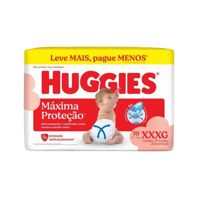 Fralda Descartável Infantil Huggies Máxima Proteção XXXG Pacote 70 Unidades
