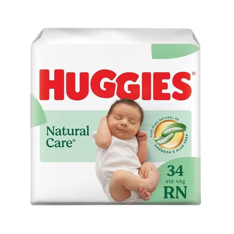 Fralda Descartável Recém-Nascido Huggies Natural Care RN Pacote 34 Unidades