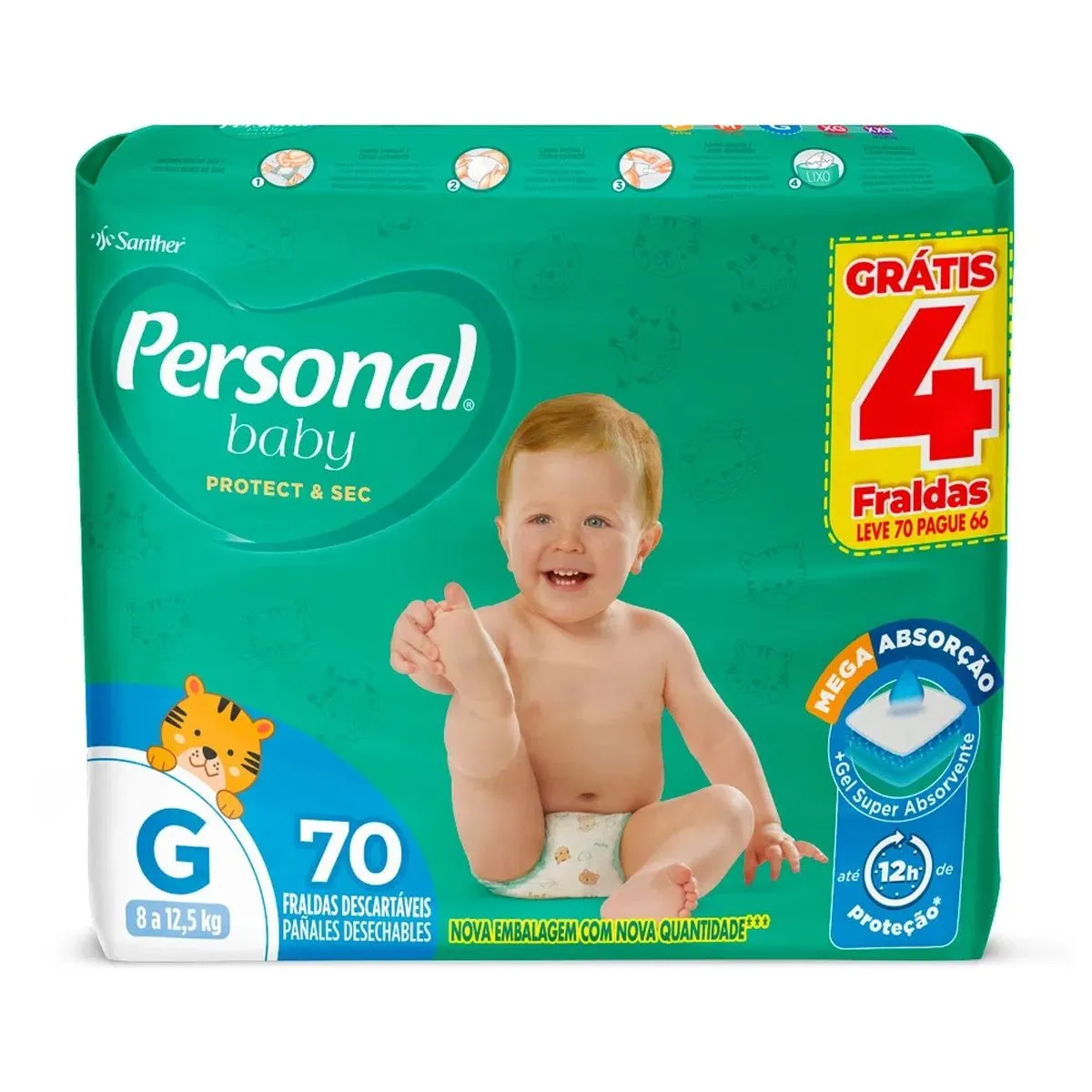 Fralda Personal Baby Protect e Sec G Leve 70 Pague 66 Unidades