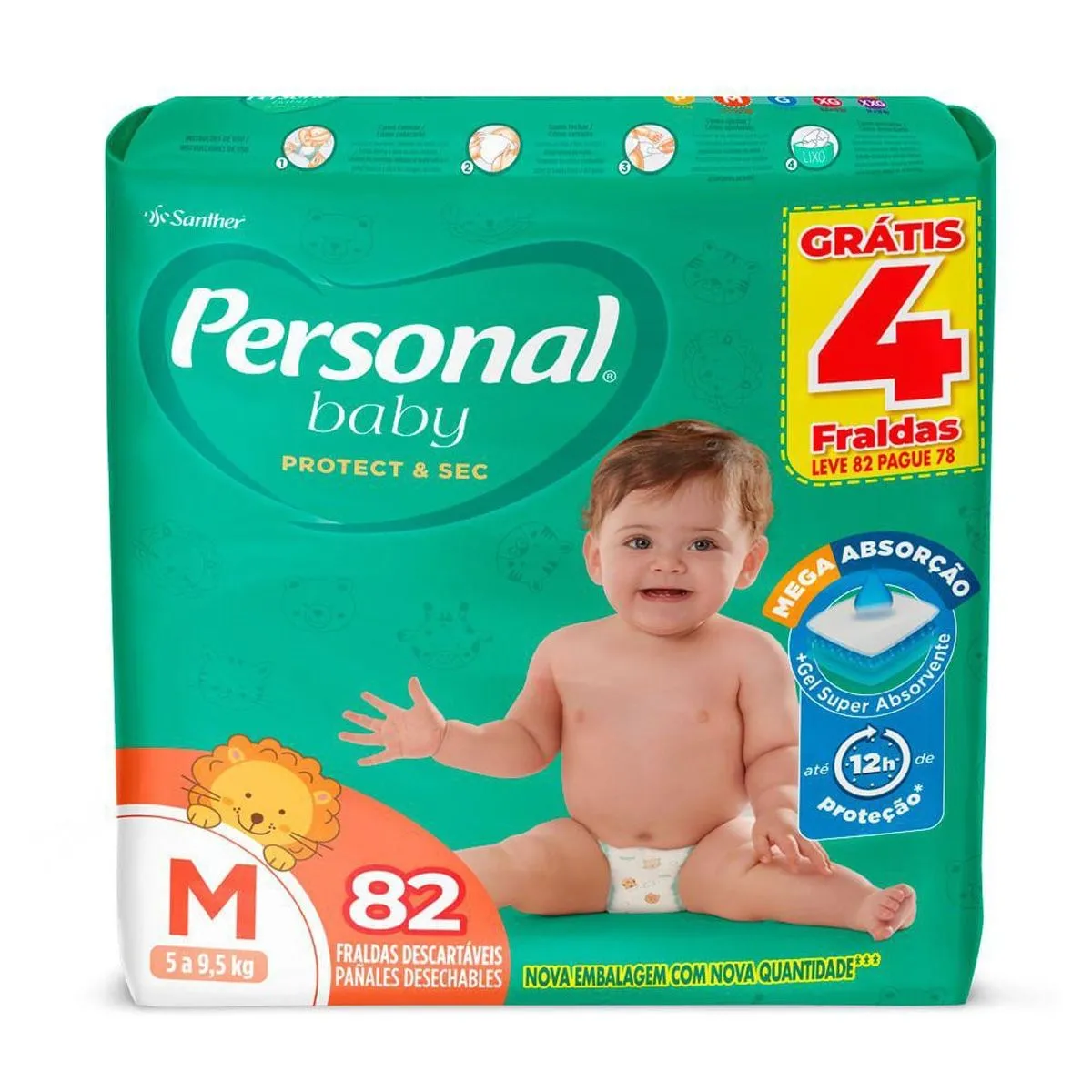 Fralda Personal Baby Protect e Sec M Leve 82 Pague 78 Unidades