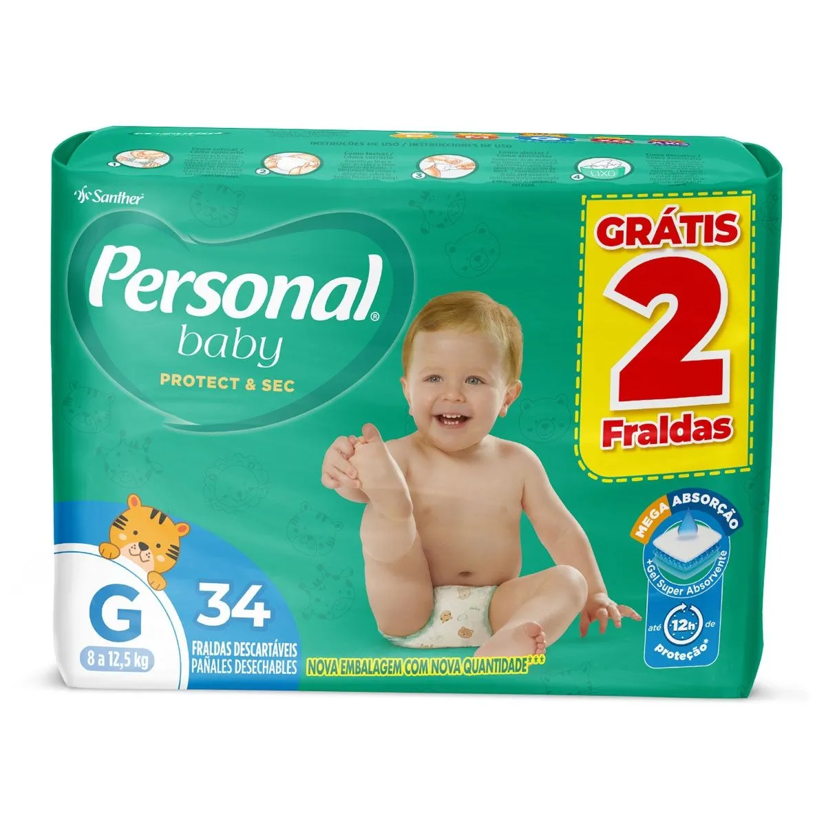 Fralda Personal Soft E Protect Baby Mega G Com 34 Unidades