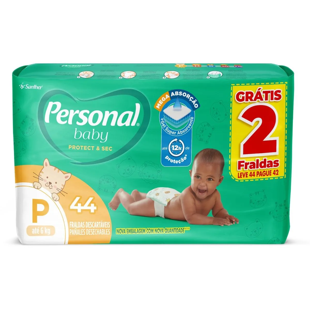 Fralda Personal Soft E Protect Baby Mega P Com 44 Unidades