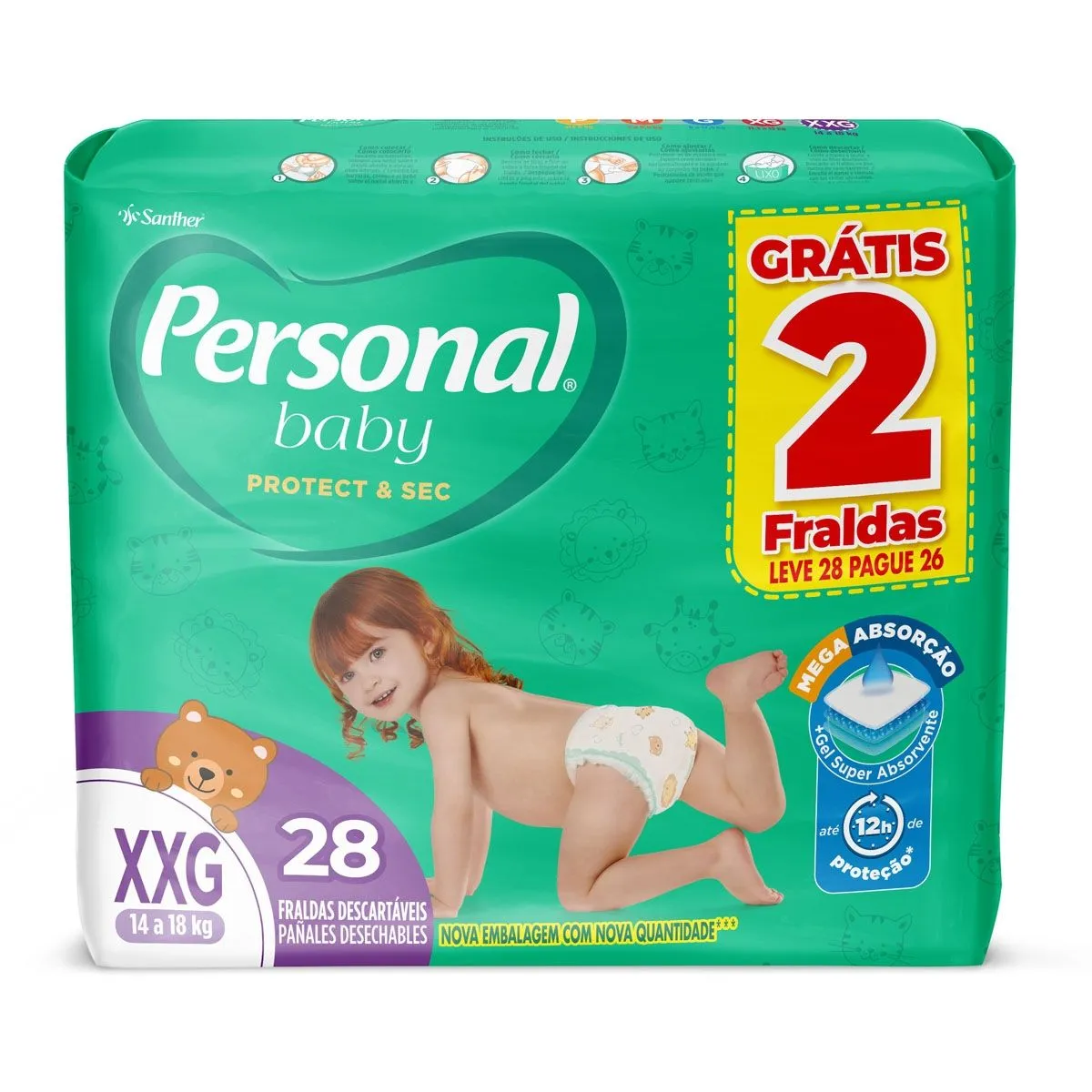 Fralda Personal Soft E Protect Baby Mega XXG Com 28 Unidades