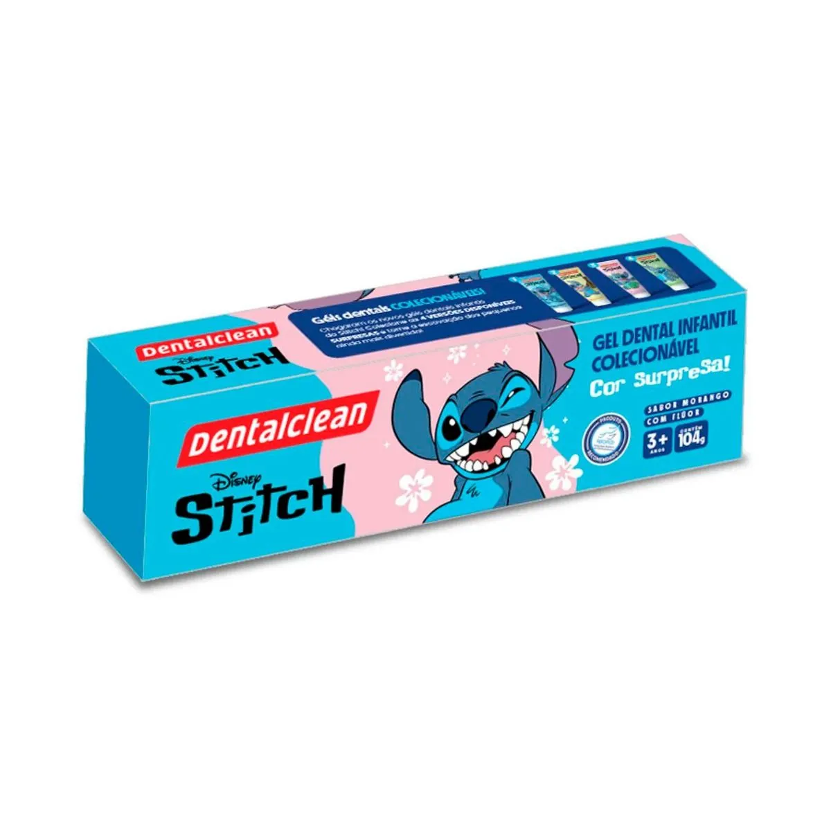 Gel Dental 104g Stitch Sabor Morango Flúor Dentalclean