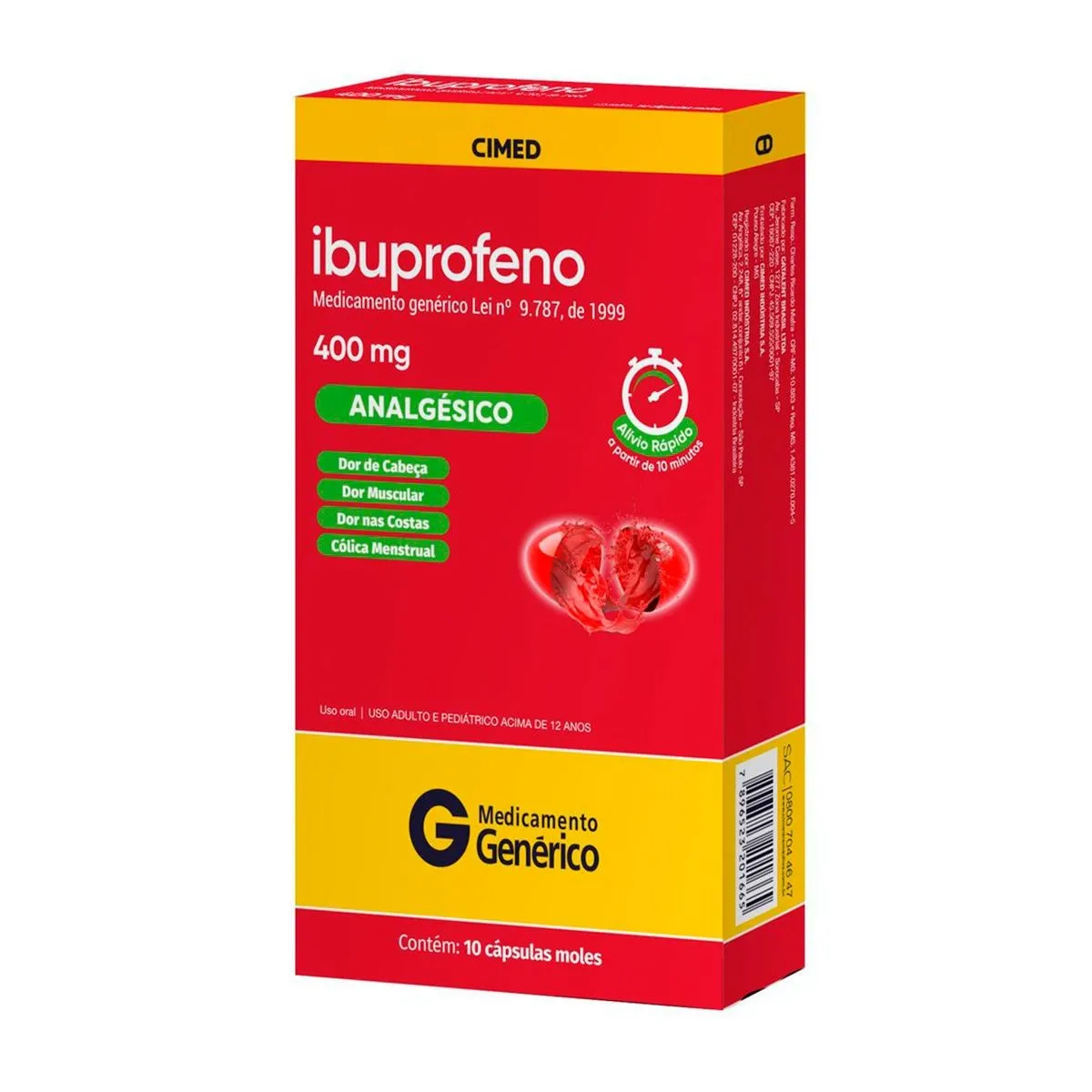 Ibuprofeno 400mg Com 10 Cápsulas Genérico Cimed